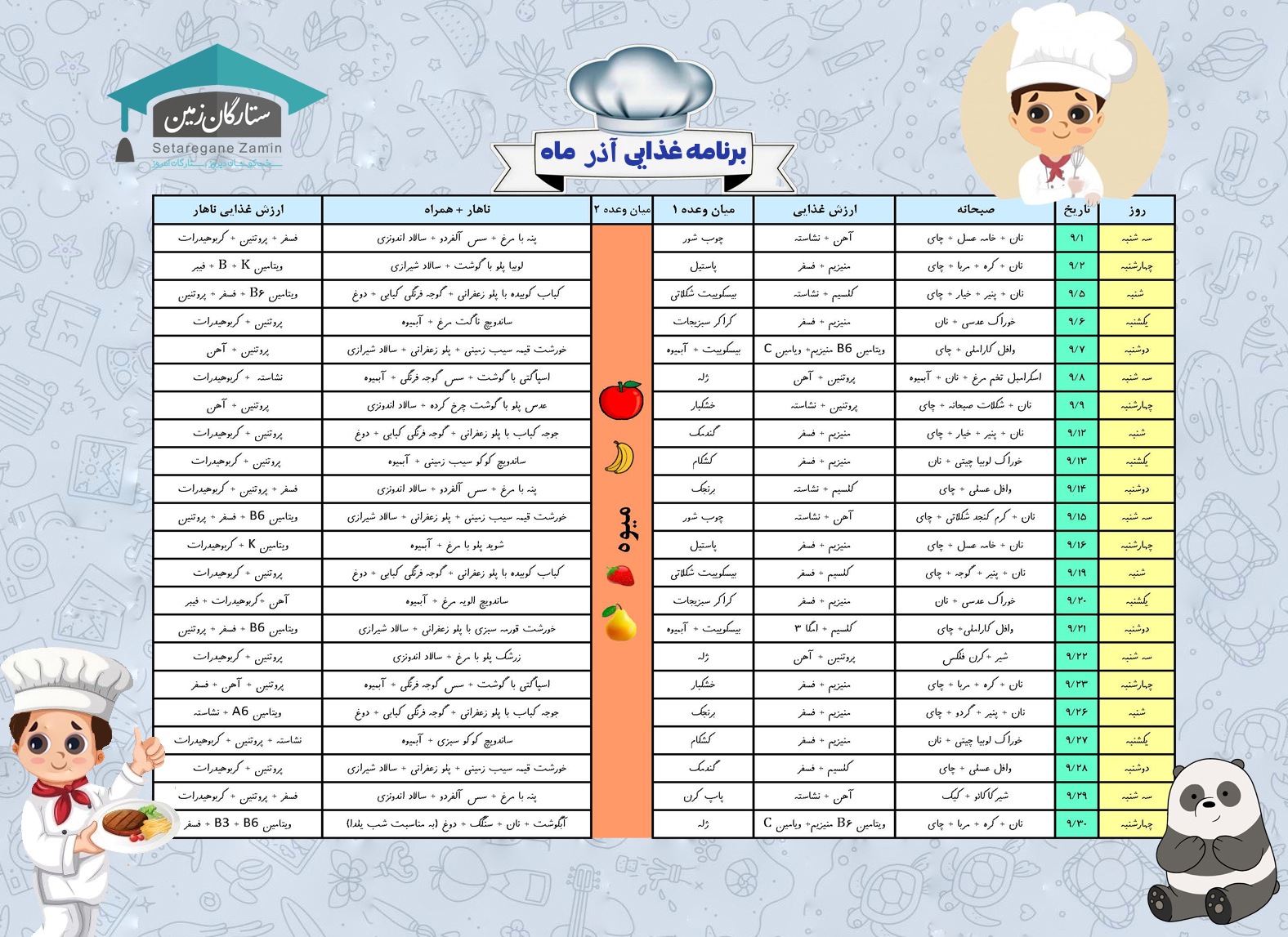 برنامه غذایی آذر ماه